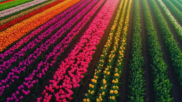 Photo aerial view of colorful tulip fields