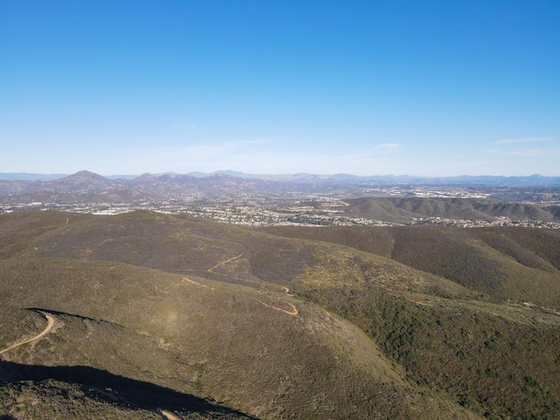 Aerial view of community park on the top off a hill, Carmel Valley. San Diego, California, USA.