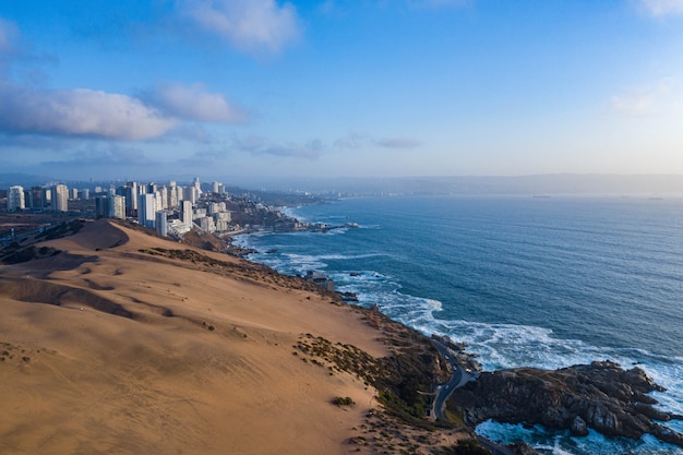 Aerial view of concon dunes and buildings