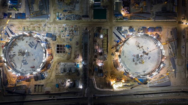 Aerial view concrete tank for gas supply