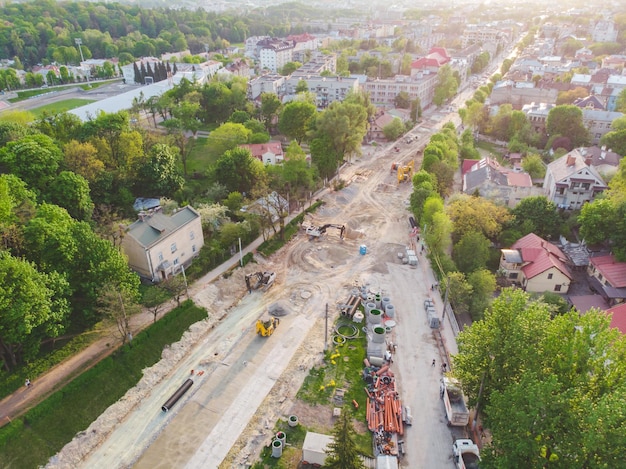 Aerial view of construction site street development