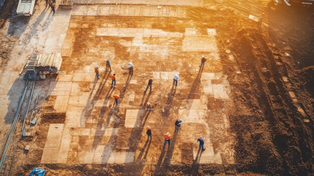 Photo aerial view of construction workers on a site