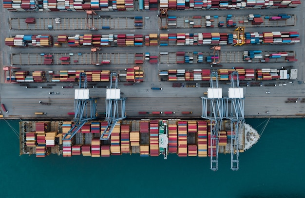 Aerial view Container Cargo ship and Cargo import export and business logistics.Logistics and transportation