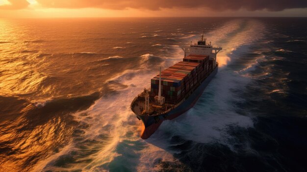 Aerial View of Container Cargo Ship in the ocean Generative Ai