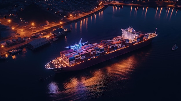 Aerial View of Container Cargo Ship at the pier Generative Ai