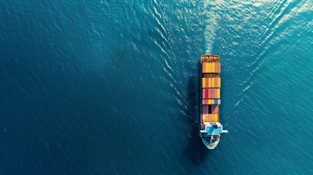 Aerial View of Container Cargo Ship in Sea Carrying Containers