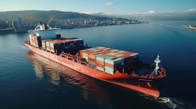 Aerial view of a container cargo ship at sea Transportation logistics global trade maritime shipping