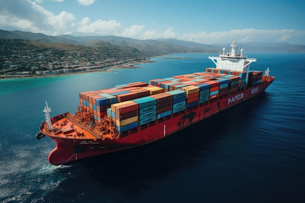 Aerial View Of Container Cargo Ship In Sea