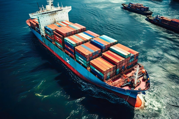 Aerial View Of Container Cargo Ship In Sea