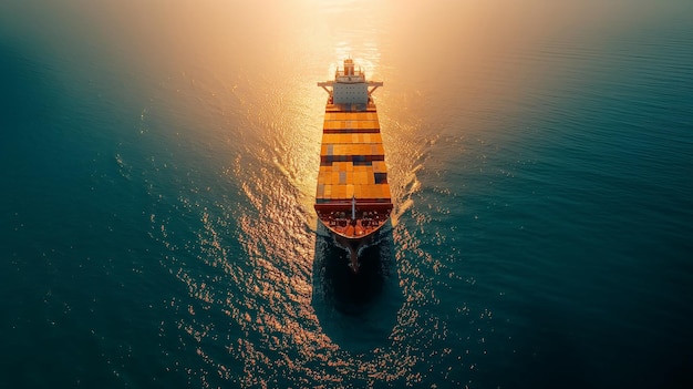 Aerial view of container cargo ship