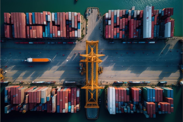 Aerial view Container international shipping Logistic business Made by AIArtificial intelligence