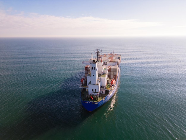 Aerial view container ship shipping or transportation concept background