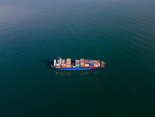 Aerial view container ship shipping or transportation concept background