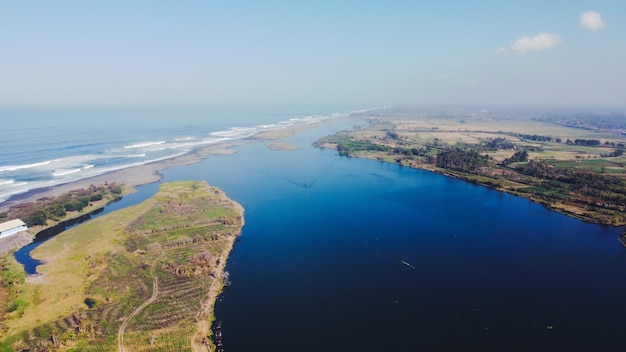 Aerial view of Depok beach lagoon in Bantul Yogyakarta. beautiful scenery