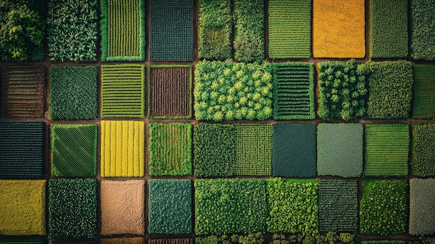 Photo aerial view of diverse farmland with green crops