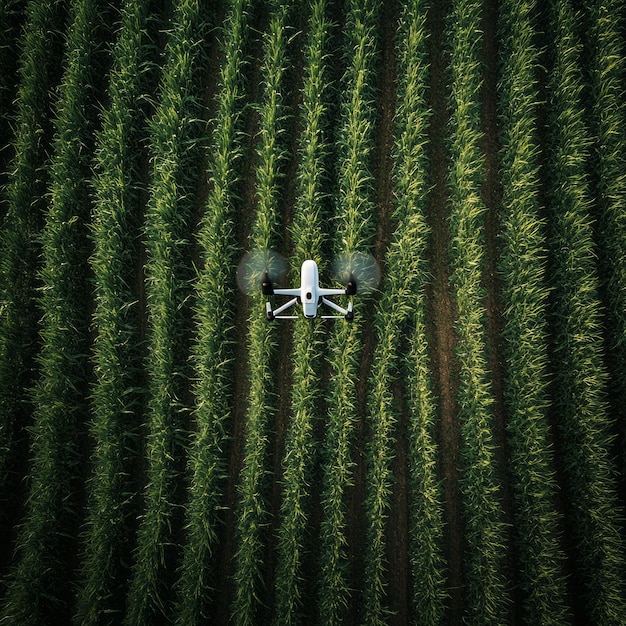 Photo aerial view of a drone flying over a field of crops