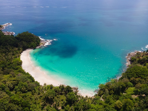 Aerial view of drone. Panorama view of freedom beach Phuket Thailand