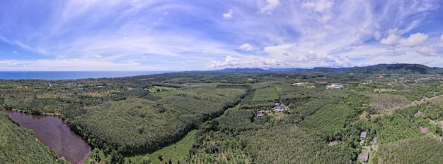 Aerial view drone shot of beautiful nature landscape forest panorama view