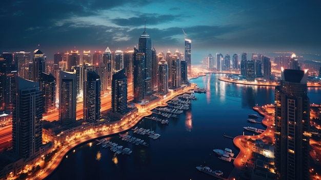 Aerial view of Dubai united arab emirates during twilight Generative Ai