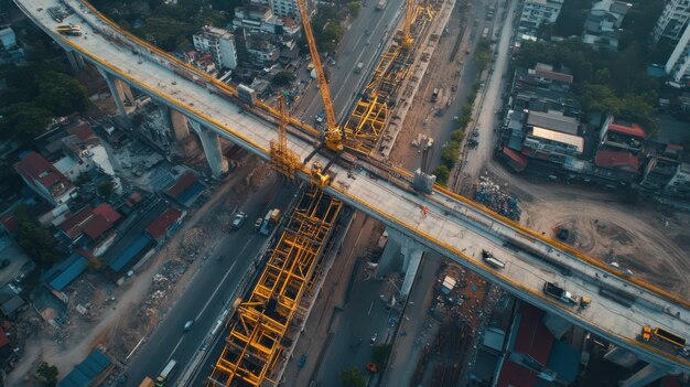 Photo aerial view of an elevated expressway under construction