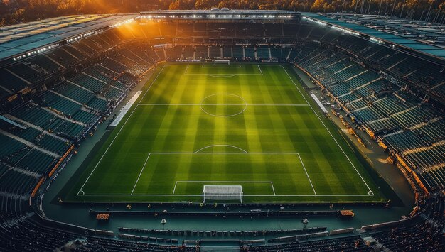 Aerial View of an Empty Soccer Stadium