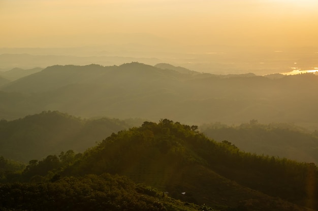 Aerial view of endless lush pastures of CHIANGRAI. View of Mae Ngoen Subdistrict Chiang Saen District Chiang Rai.