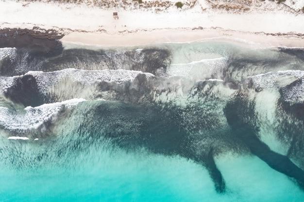 Aerial view of Es Trenc beach in majorca at sunrise