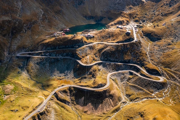 Aerial view of the famous Transfagarash highway Romania Mountain road