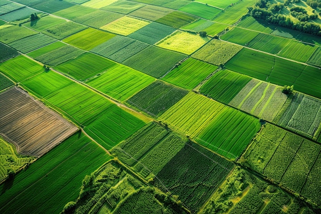 Aerial view of a farm field lush greenery or golden crops