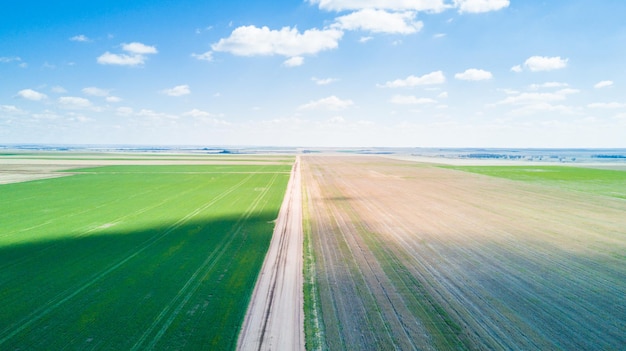 Aerial view of farmlands on Eastern Plains in the Spring.