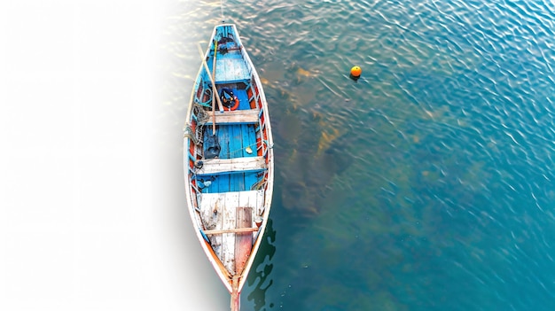 Photo aerial view of a fishing boat parking on water sea isolated