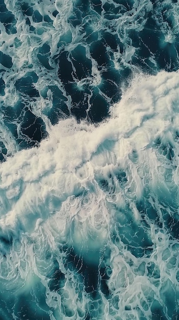 Photo aerial view of foamy ocean waves crashing