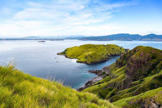 Aerial View Form the End Of The Route to The Top of Padar Island at Sunset. Komodo Nationa