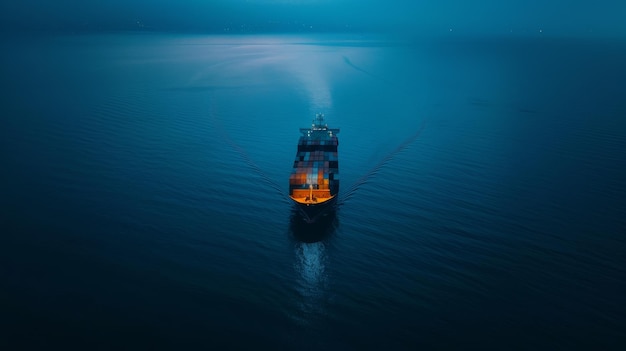 Photo aerial view from drone container ship or cargo shipping business logistic import and export freight transportation by container ship in open sea container loading cargo freight ship boat