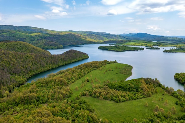 Aerial view from a drone at Dam Yovkovtsi Bulgaria