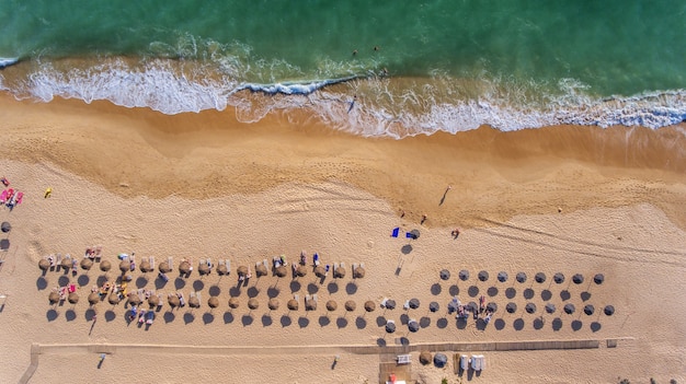 Aerial. View from the sky to the Portuguese beach in the Algarve, Vale de Lobo