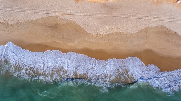 Aerial. View from the sky to the Portuguese beach in the Algarve, Vale de Lobo.