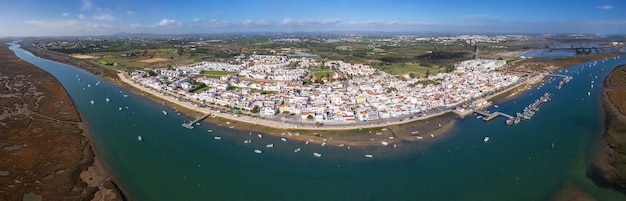 Aerial. View from the sky at the village Santa Luzia, Tavira, Portugal.