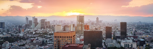 Aerial view from Torre Latinoamericana of Mexico city downtown skyscrapers