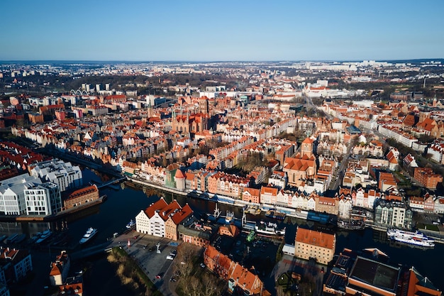 Aerial view of Gdansk city in Poland