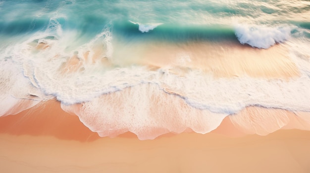 Aerial view of the gentle waves crashing on a sandy beach