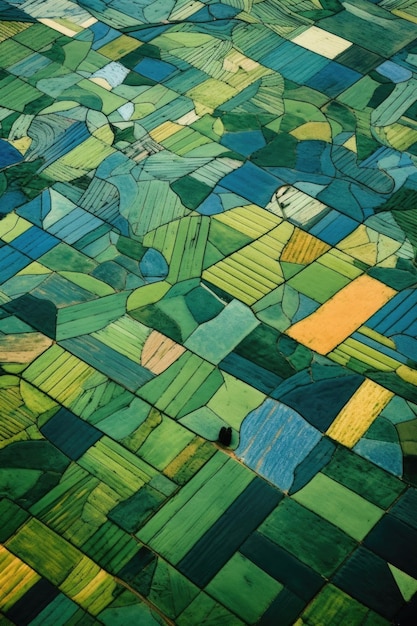 Aerial view of geometric farmland patterns created with generative ai