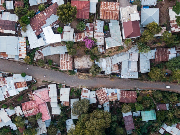 Aerial view of Gondar town city Ethiopia