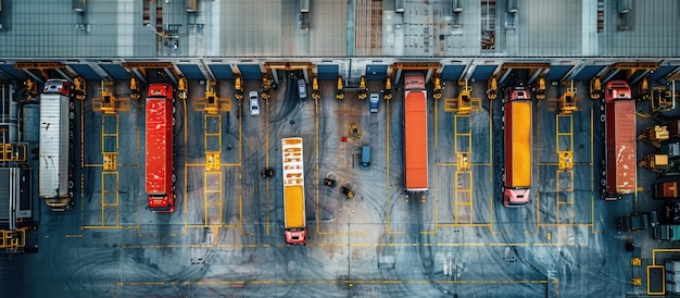 Aerial view of goods warehouse Logistics center in industrial city zone from above