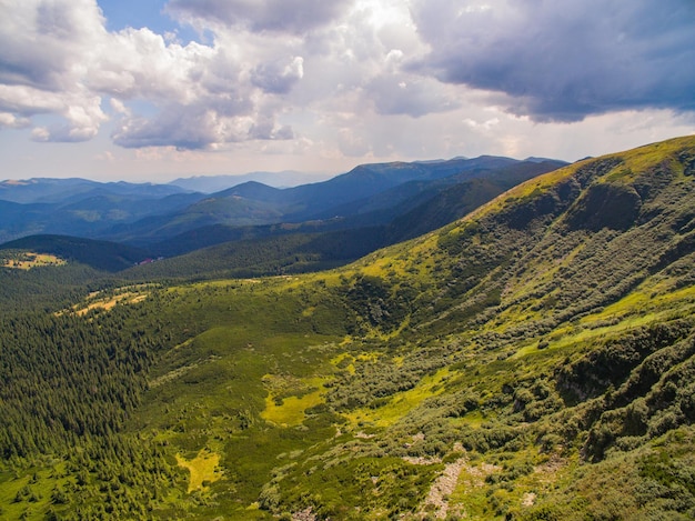 Aerial view of great green ridge wooded mountain landscape