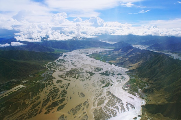 Aerial view of great topography near The Himalayas