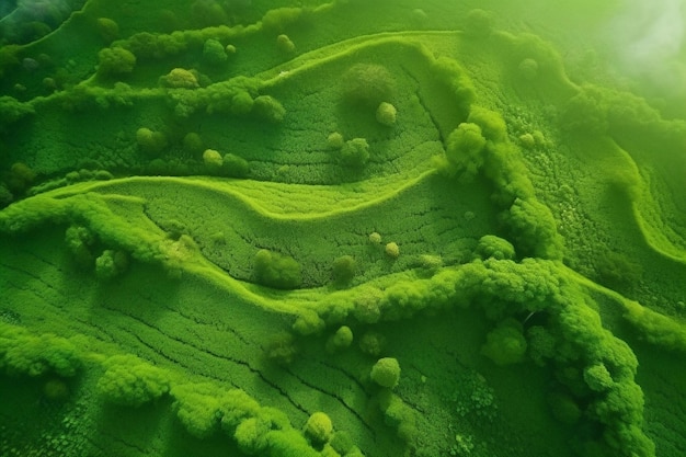 Aerial View Of Green Field Ai generative