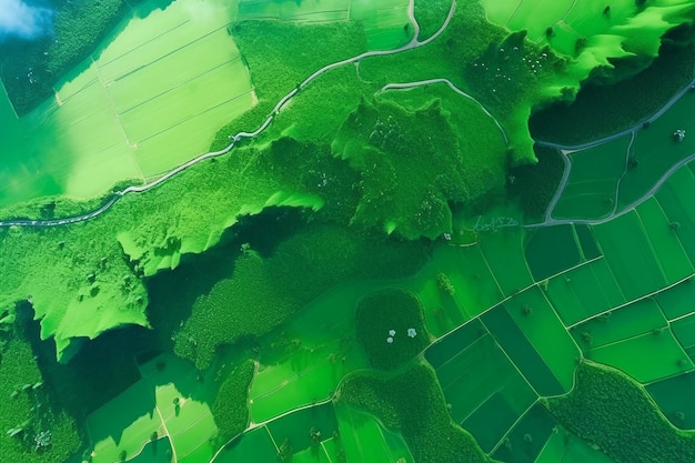 Aerial View Of Green Field Ai generative