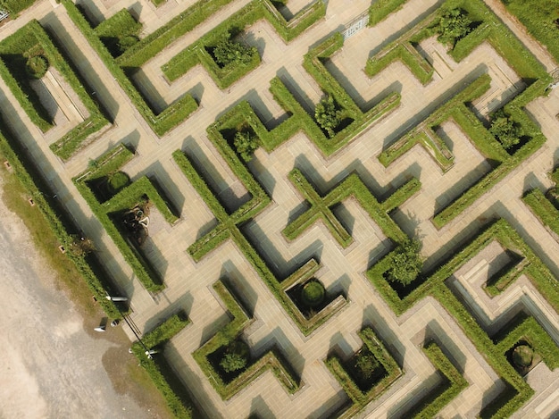 An aerial view of green maze The Secret Space in Ratchaburi Thailand