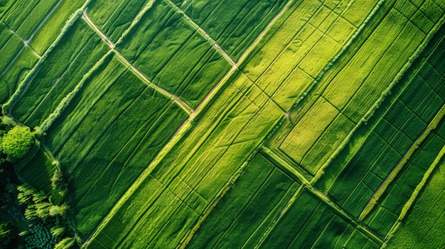 Aerial view of green and yellow fields